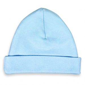 Newborn babymutsje blauw met naam erop geborduurd