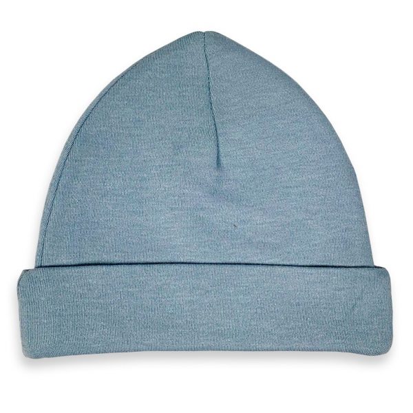 Newborn babymutsje grijs-blauw eventueel met naam erop geborduurd