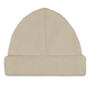 Newborn babymutsje creme met naam erop geborduurd