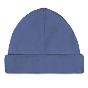 Newborn babymutsje silk blue met naam erop geborduurd
