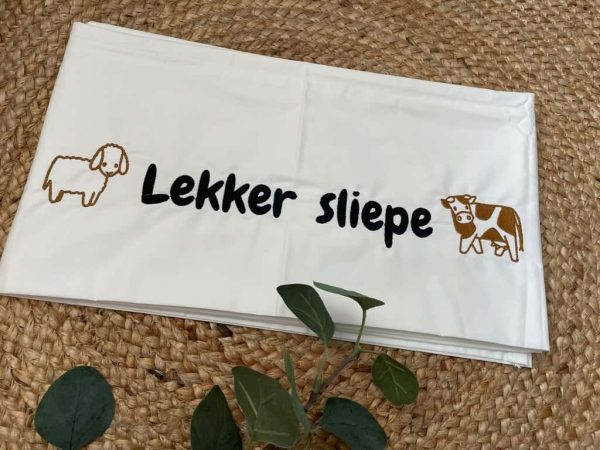 Lakentje met eigen tekst - Borduurstudio Van Miran