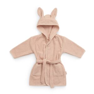 Jollein badjasje met naam geborduurd - baby badjas met oortjes in oud roze 1