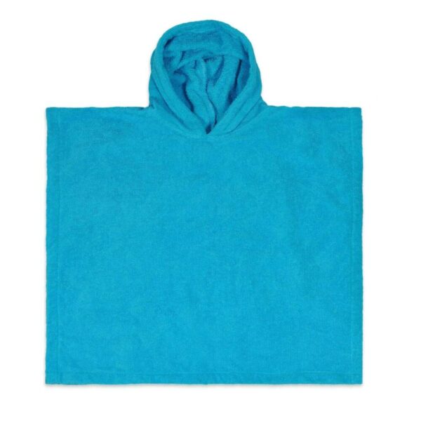 Badponcho met naam geborduurd in aqua blauw maat L