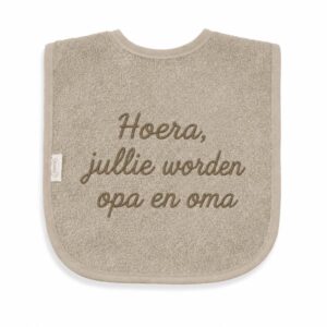 Unieke Slab met eigen tekst geborduurd creme 25 x 40 cm