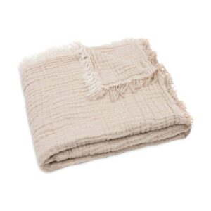 Jollein Wiegdeken Fringe Stripe GOTS met naam geborduurd - biscuit