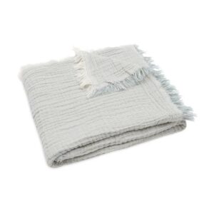Jollein Wiegdeken Fringe Stripe GOTS met naam geborduurd - sea green-ivory