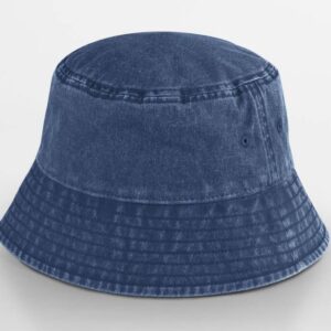 Kinder zonnehoedje met naam geborduurd - vintage denim blue